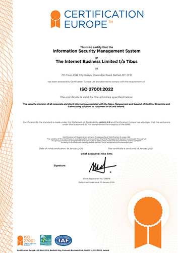 Tibus ISO 27001 Certificate